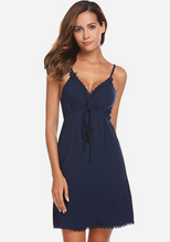 Load image into Gallery viewer, Caswel V-Neck Lace Trim Nightgown